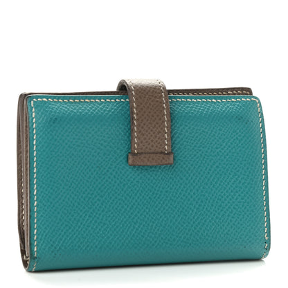 Hermes Epsom Bi Color Bearn Card Holder Wallet Bleu Paon Etoupe 3 of 16