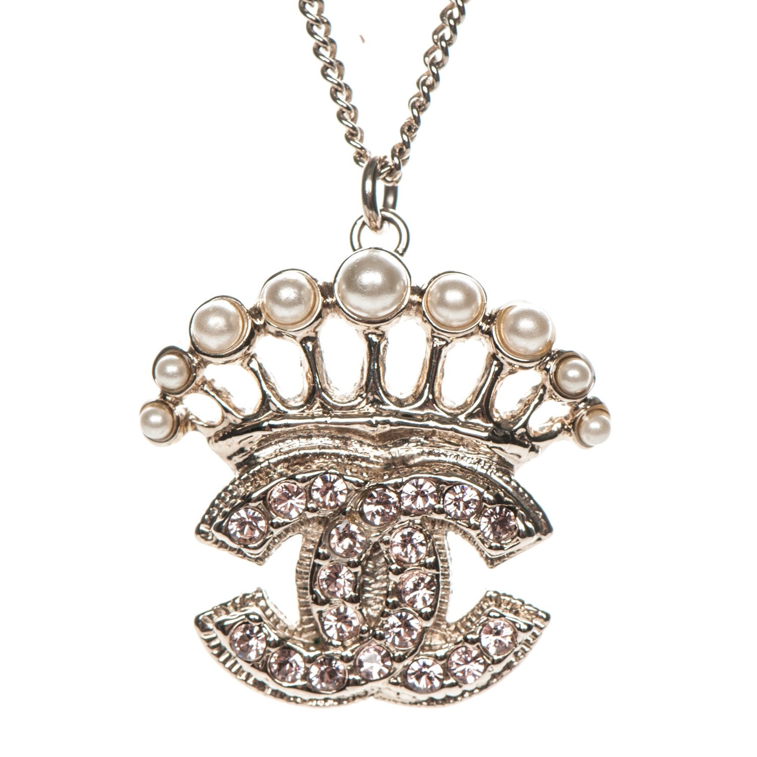 Chanel Pearl Crystal CC Necklace Pink Gold 3 of 4