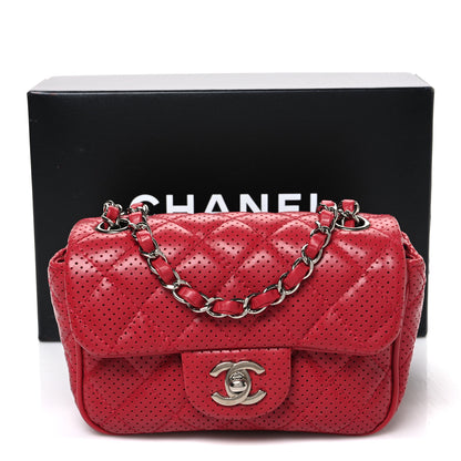Chanel Lambskin Perforated Mini Rectangular Flap Dark Pink 11 of 11