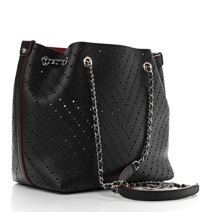 Chanel Caviar Perforated Drawstring CC Bag Black Burgundy 4 of 11