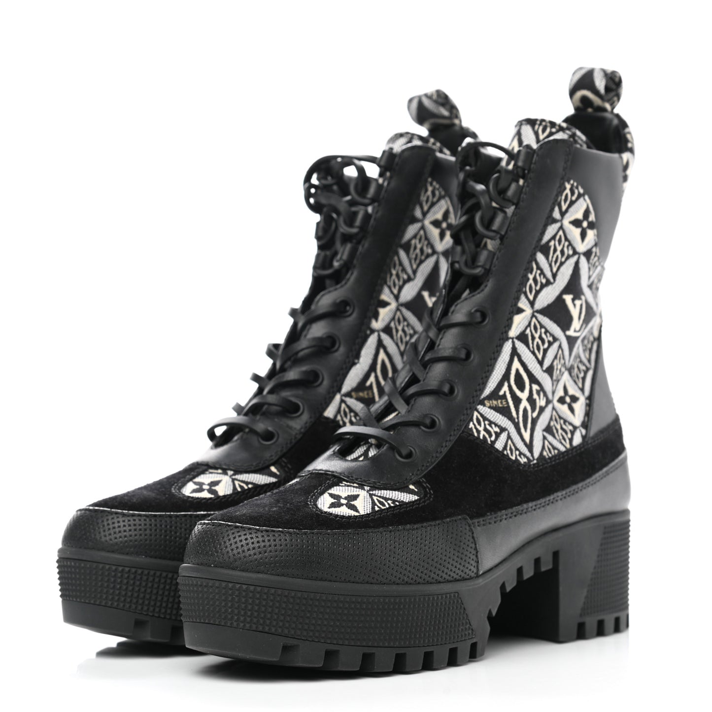 Suede Calfskin Jacquard Since 1854 Laureate Platform Desert Boots 37 Black