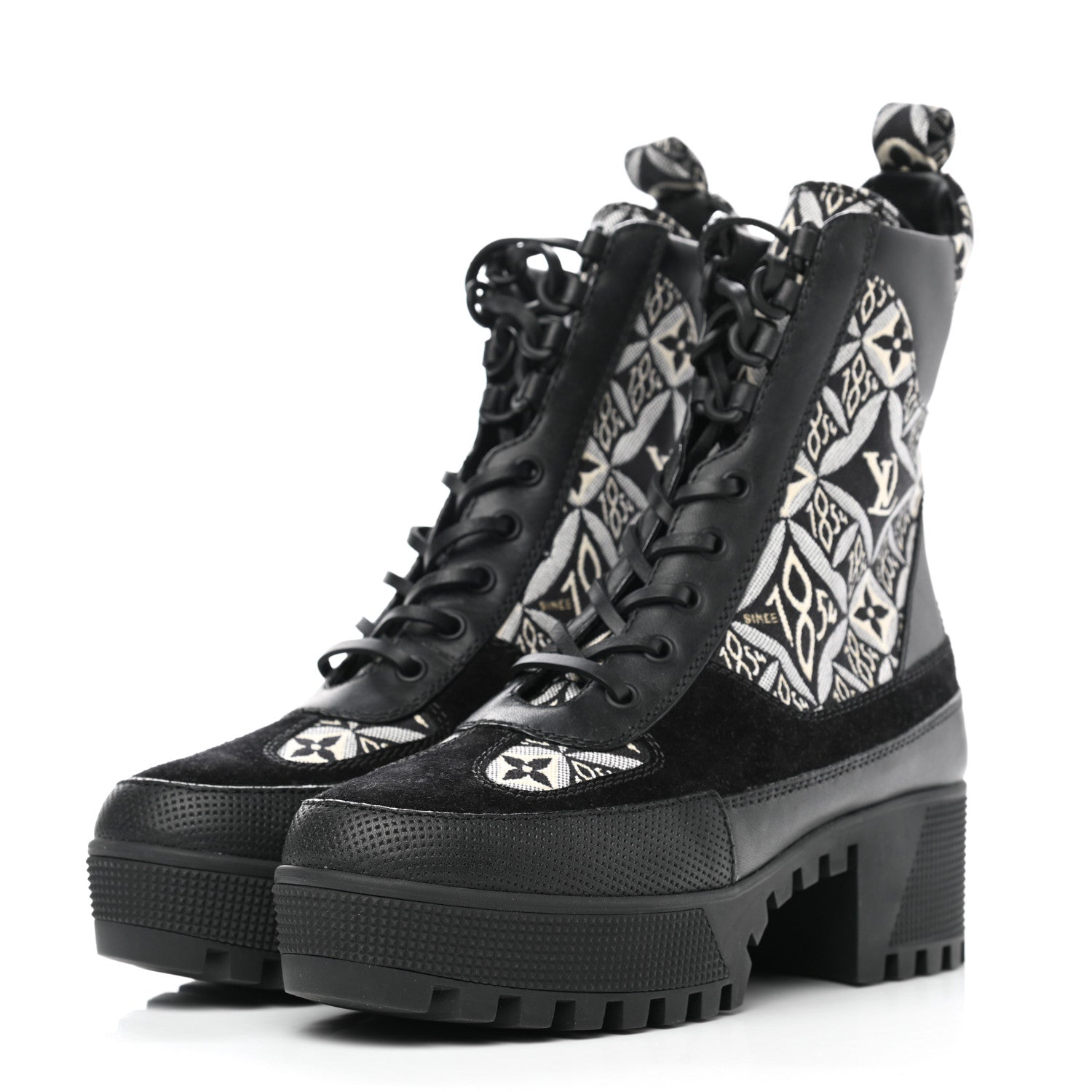 Louis Vuitton Suede Calfskin Jacquard Since 1854 Laureate Platform Desert Boots 37 Black 3 of 8