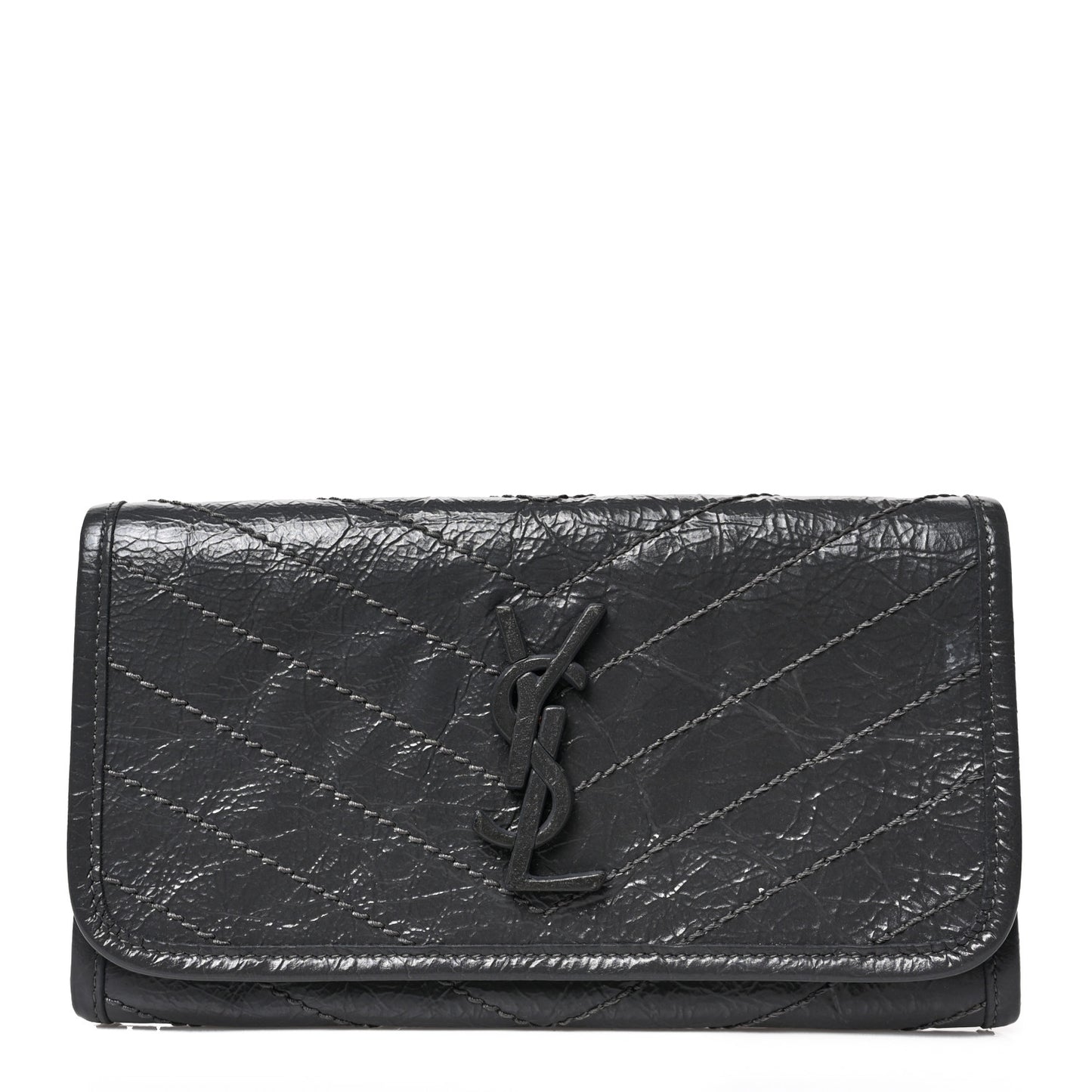 Crinkled Calfskin Matelasse Monogram Niki Wallet Storm
