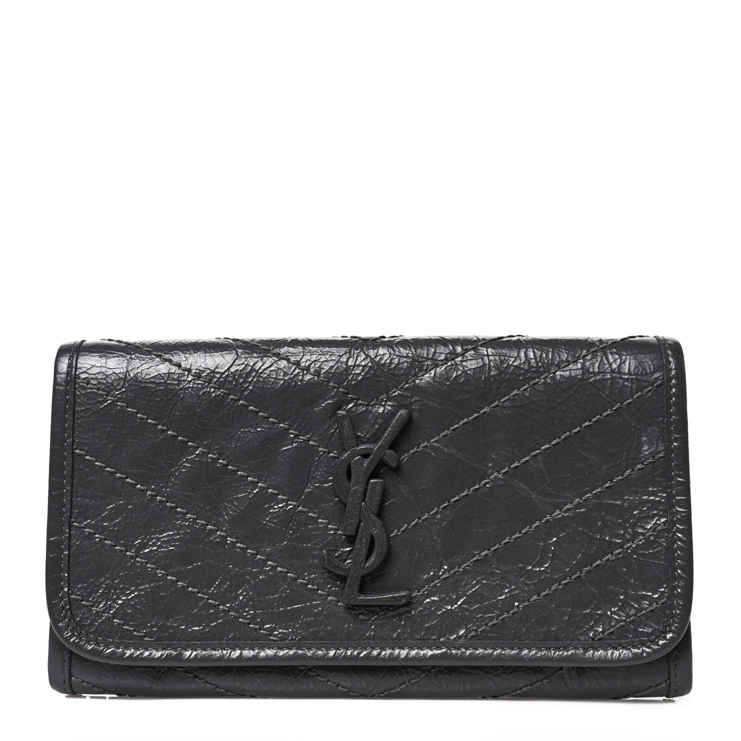 Saint Laurent Crinkled Calfskin Matelasse Monogram Niki Wallet Storm 1 of 6