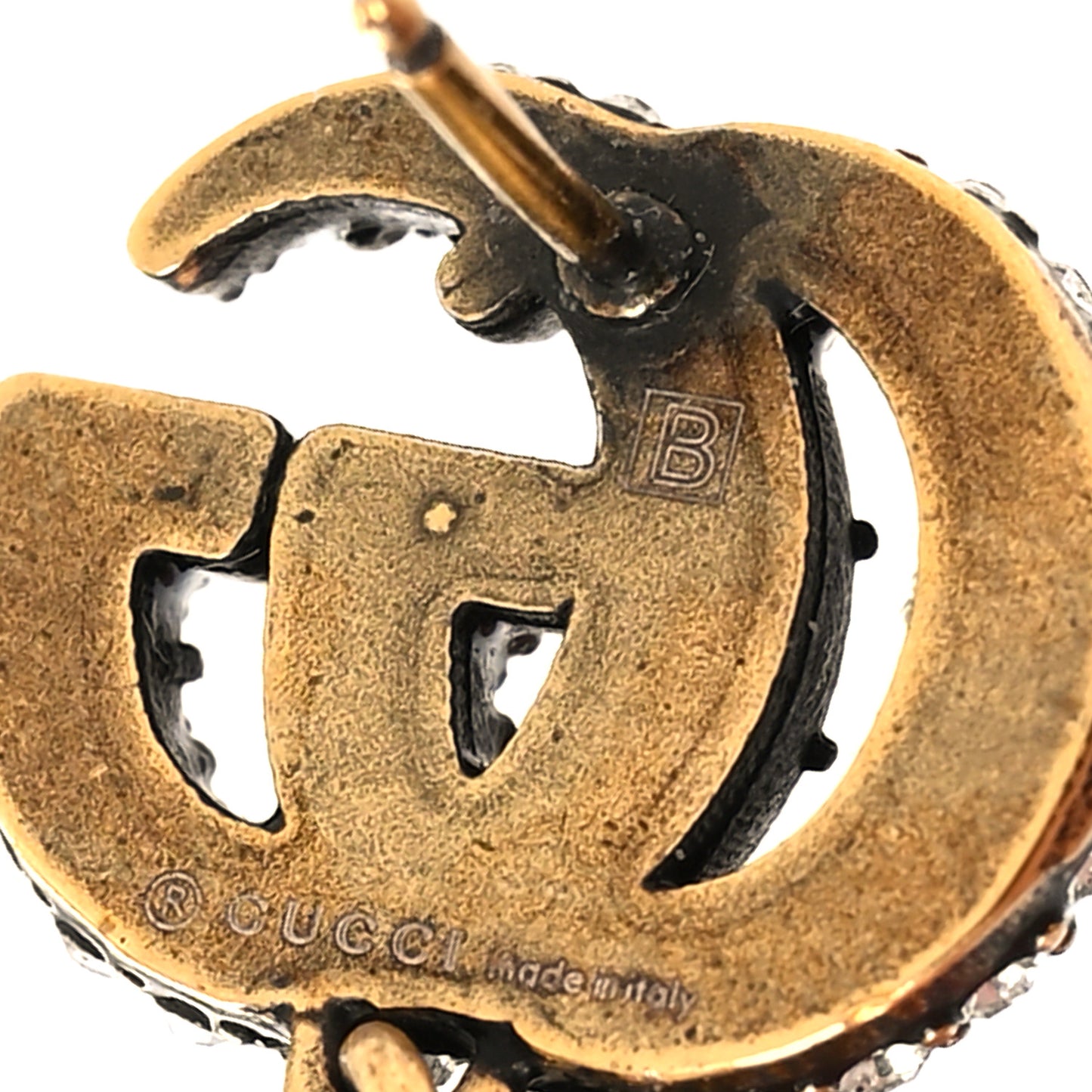 Crystal Double G Earrings Black Aged Gold