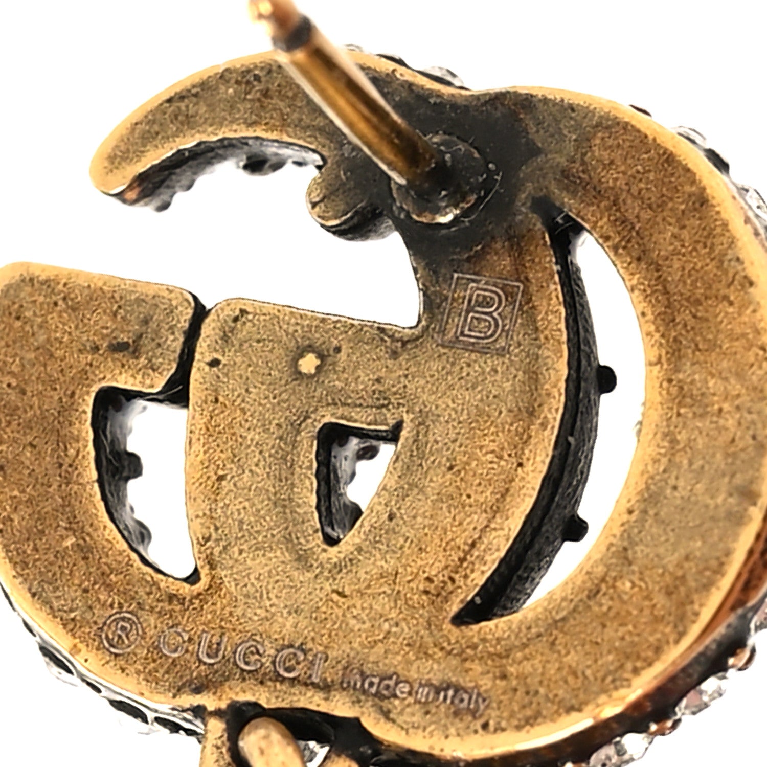 Gucci Crystal Double G Earrings Black Aged Gold 4 of 4