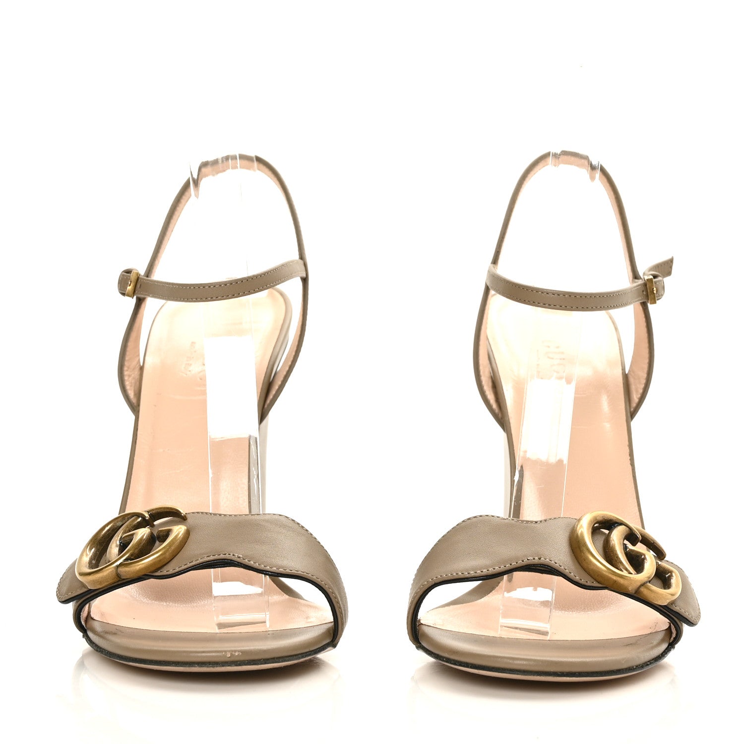Gucci Lifford Calfskin GG Marmont Ankle Wrap 105mm Sandals 36.5 Mud 2 of 7