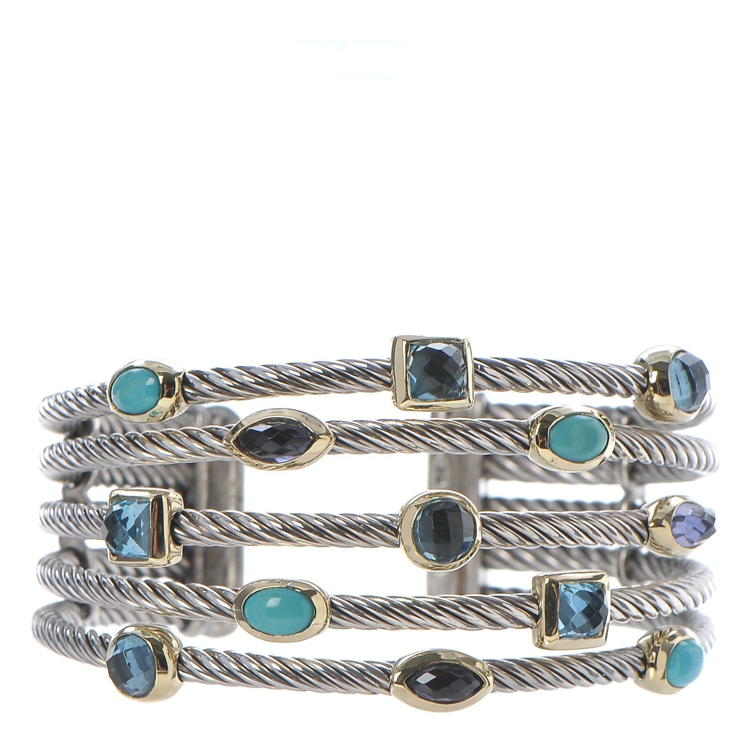 David Yurman Sterling Silver Blue Topaz Turquoise Amethyst Confetti 5 Row Bracelet 1 of 4