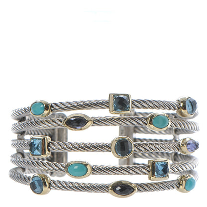 David Yurman Sterling Silver Blue Topaz Turquoise Amethyst Confetti 5 Row Bracelet 1 of 4