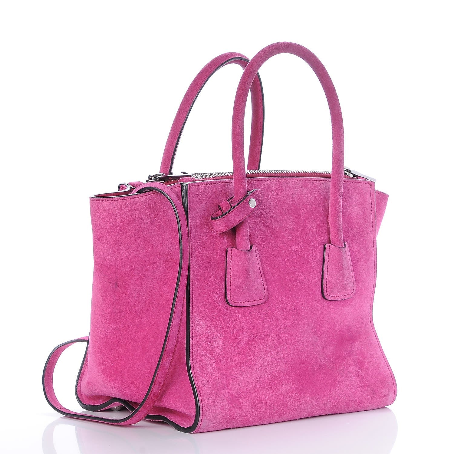 Prada Scamosciato Suede Twin Pocket Tote Fuxia 4 of 12