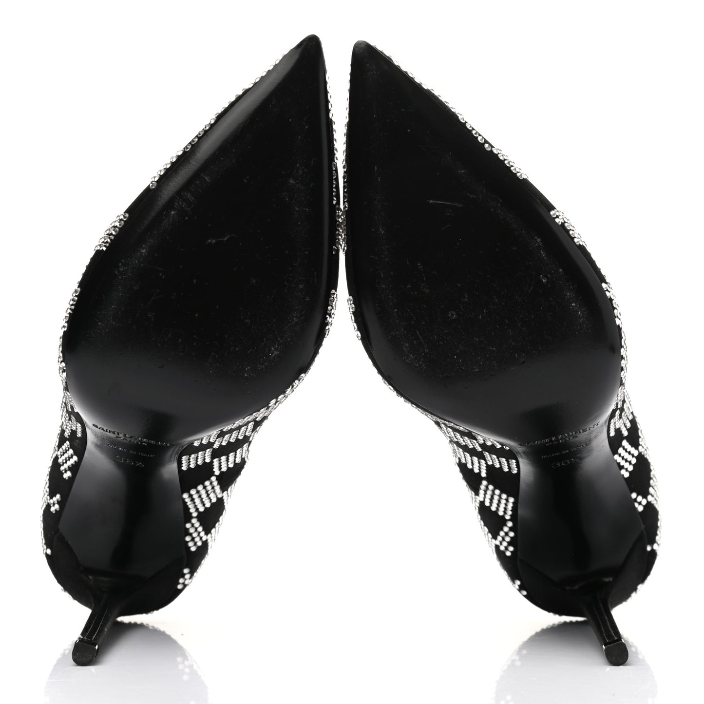 Satin Crystal Embellished Checkered Zoe 105 Pumps 36.5 Black