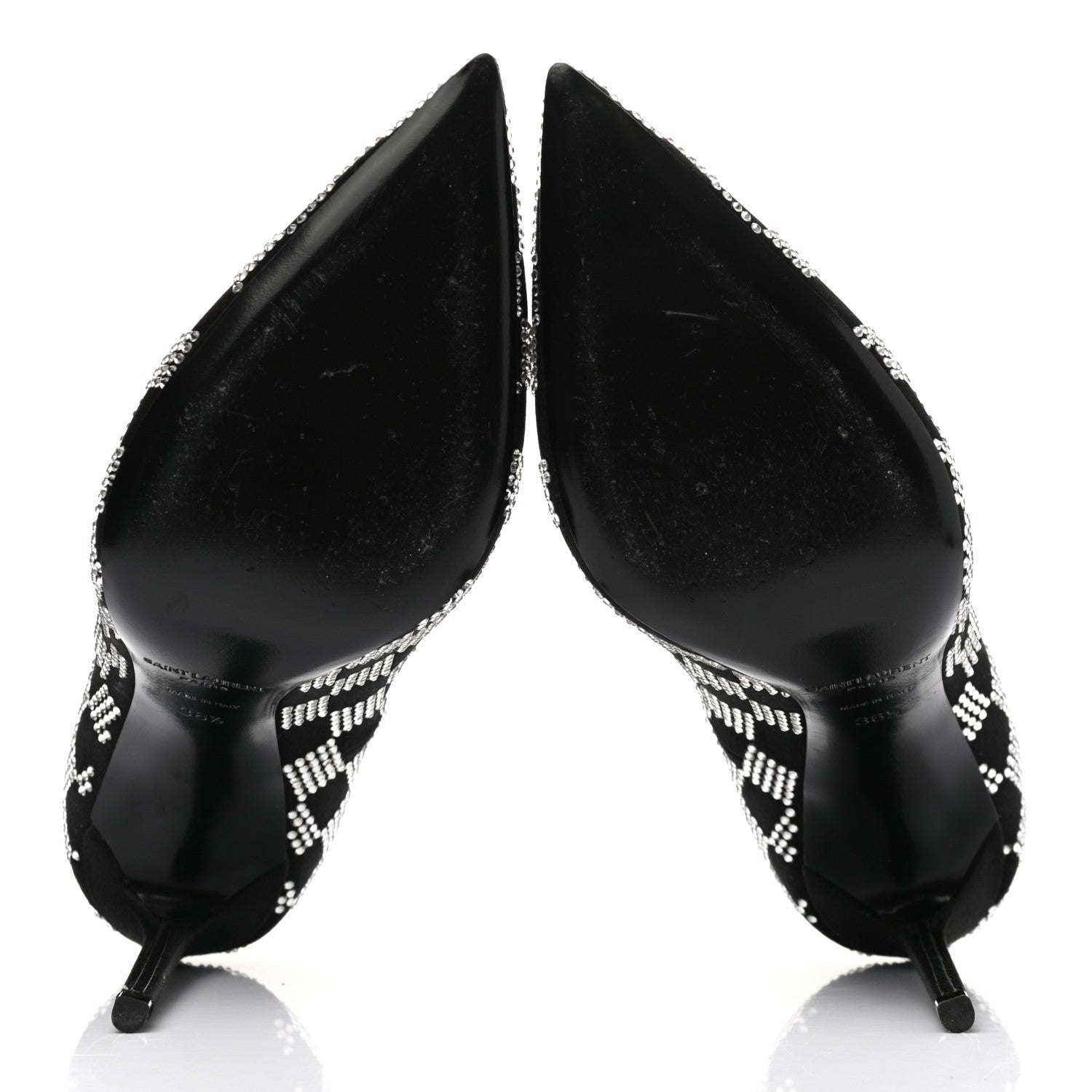 Saint Laurent Satin Crystal Embellished Checkered Zoe 105 Pumps 36.5 Black 5 of 13