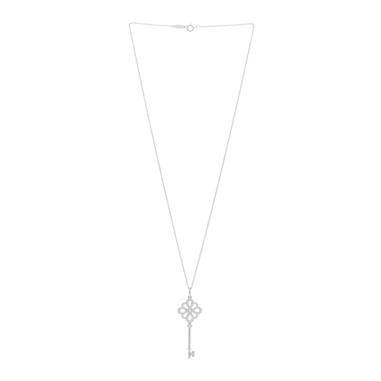 Tiffany 18K White Gold Diamond Knot Key Pendant Necklace 3 of 7