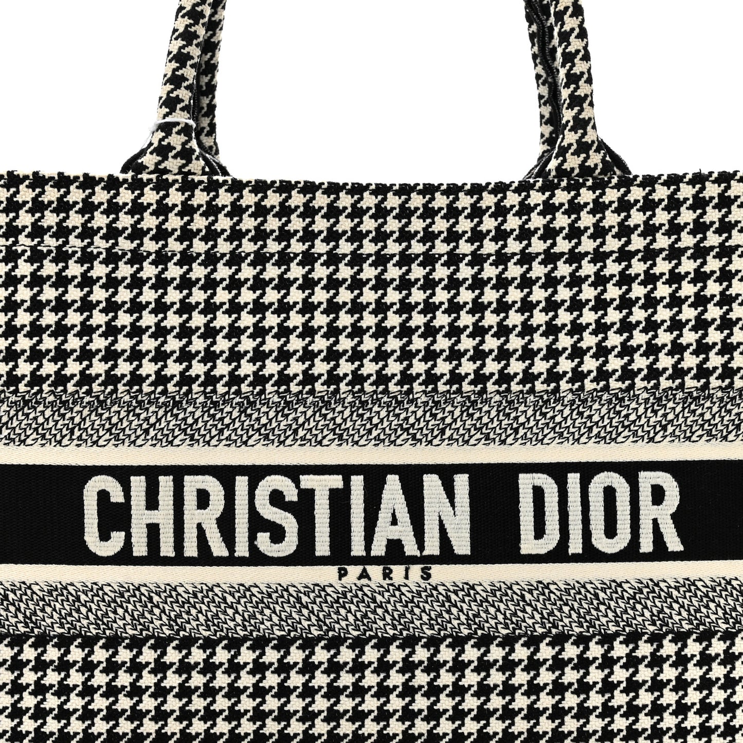 Canvas Houndstooth Embroidered Medium Book Tote Black White