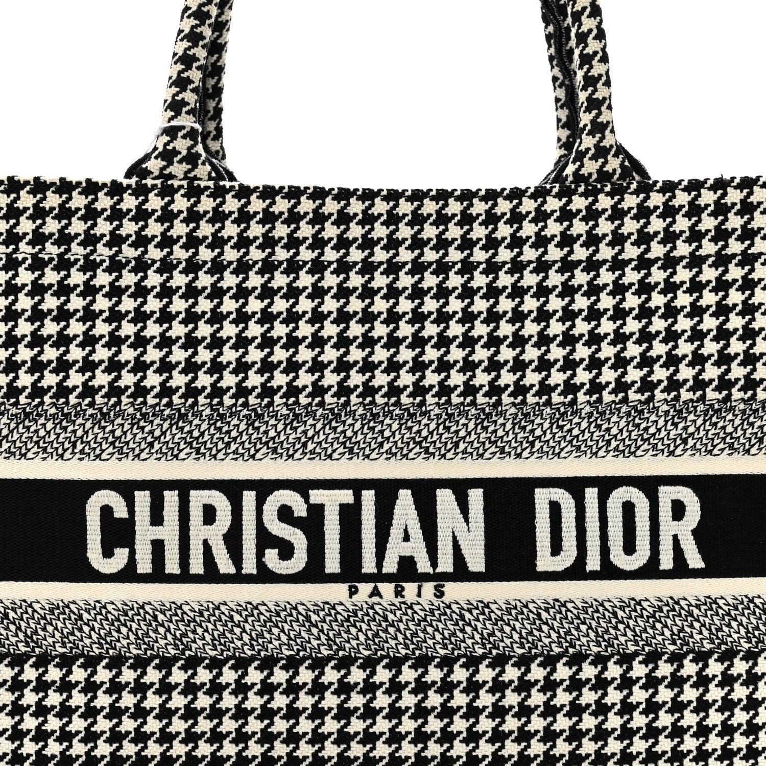 Christian Dior Canvas Houndstooth Embroidered Medium Book Tote Black White 8 of 14