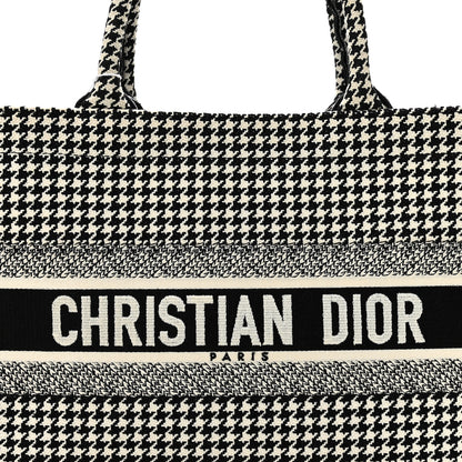 Christian Dior Canvas Houndstooth Embroidered Medium Book Tote Black White 8 of 14