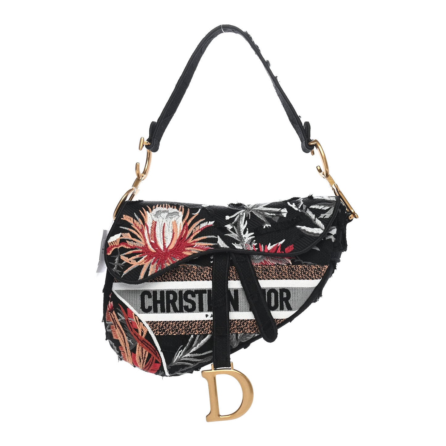 Canvas Embroidered Camouflage Flowers Saddle Bag Black Multicolor
