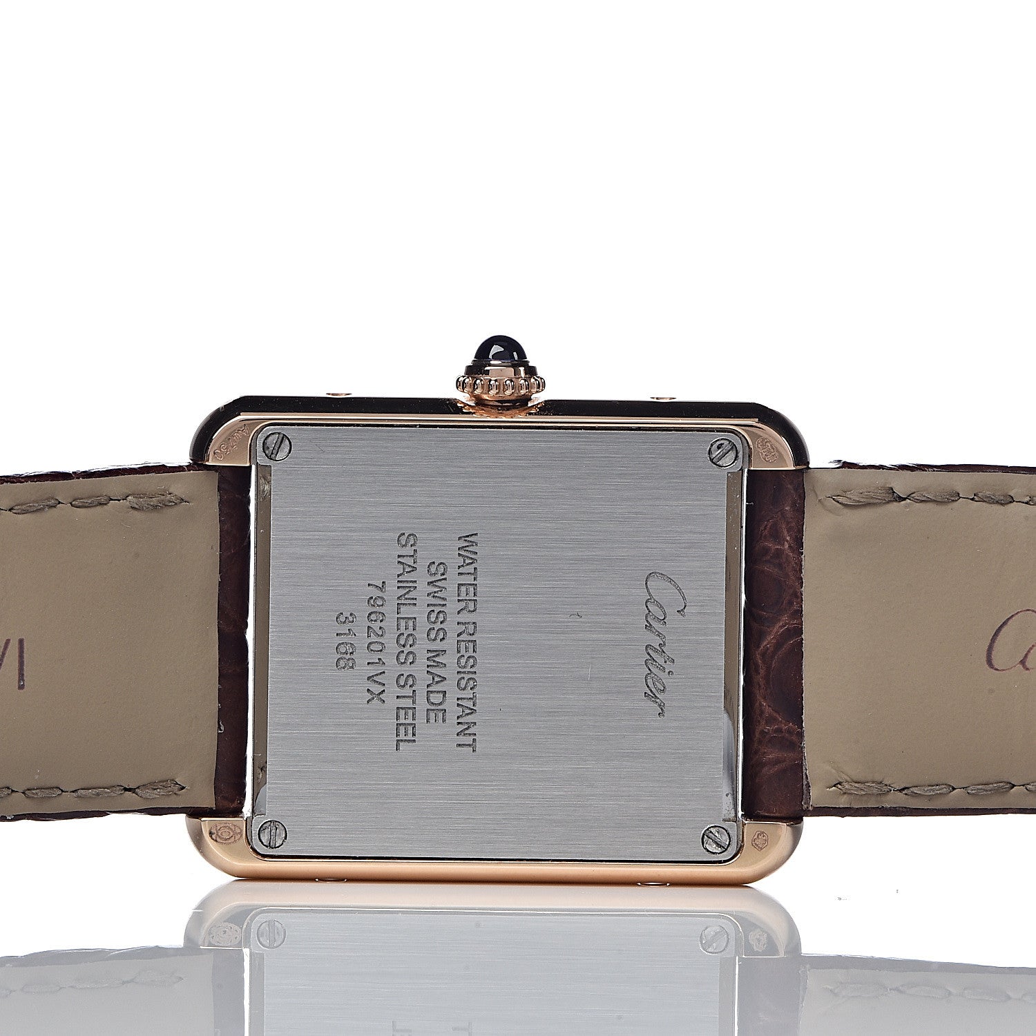 Cartier Stainless Steel 18K Pink Gold Alligator 24mm Tank Solo Quartz Watch Brown 5 of 9
