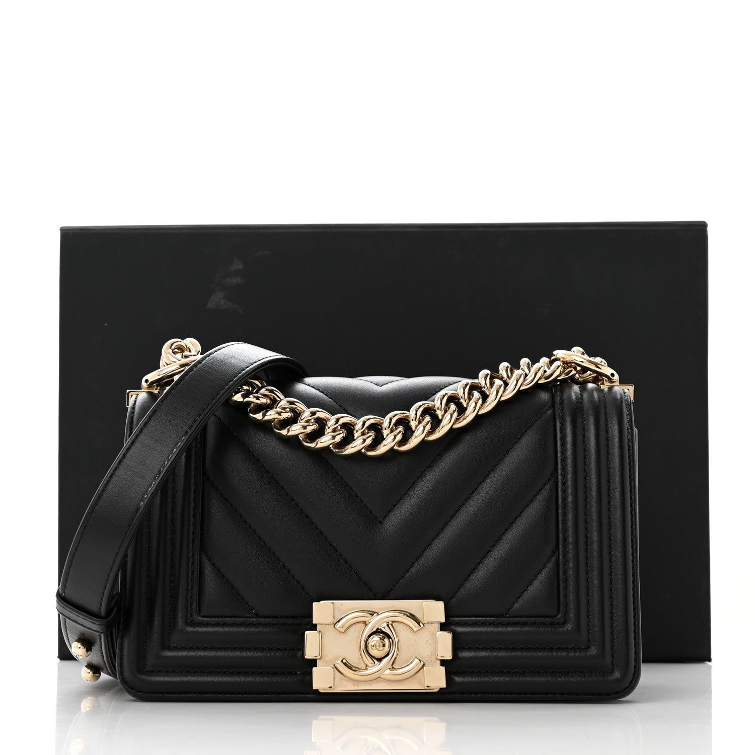 Chanel Calfskin Chevron Quilted Small Boy Flap Black 15 of 15