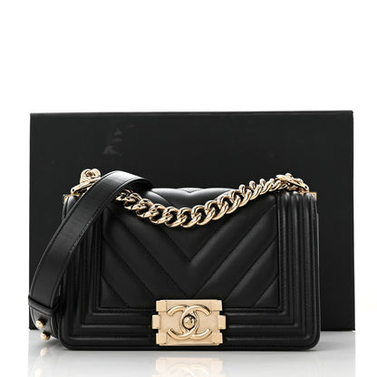 Chanel Calfskin Chevron Quilted Small Boy Flap Black 15 of 15