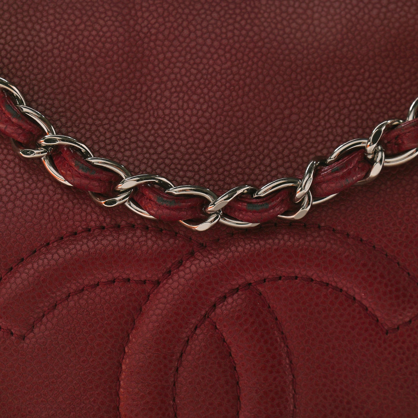 Caviar Large Timeless CC Flap Dark Red