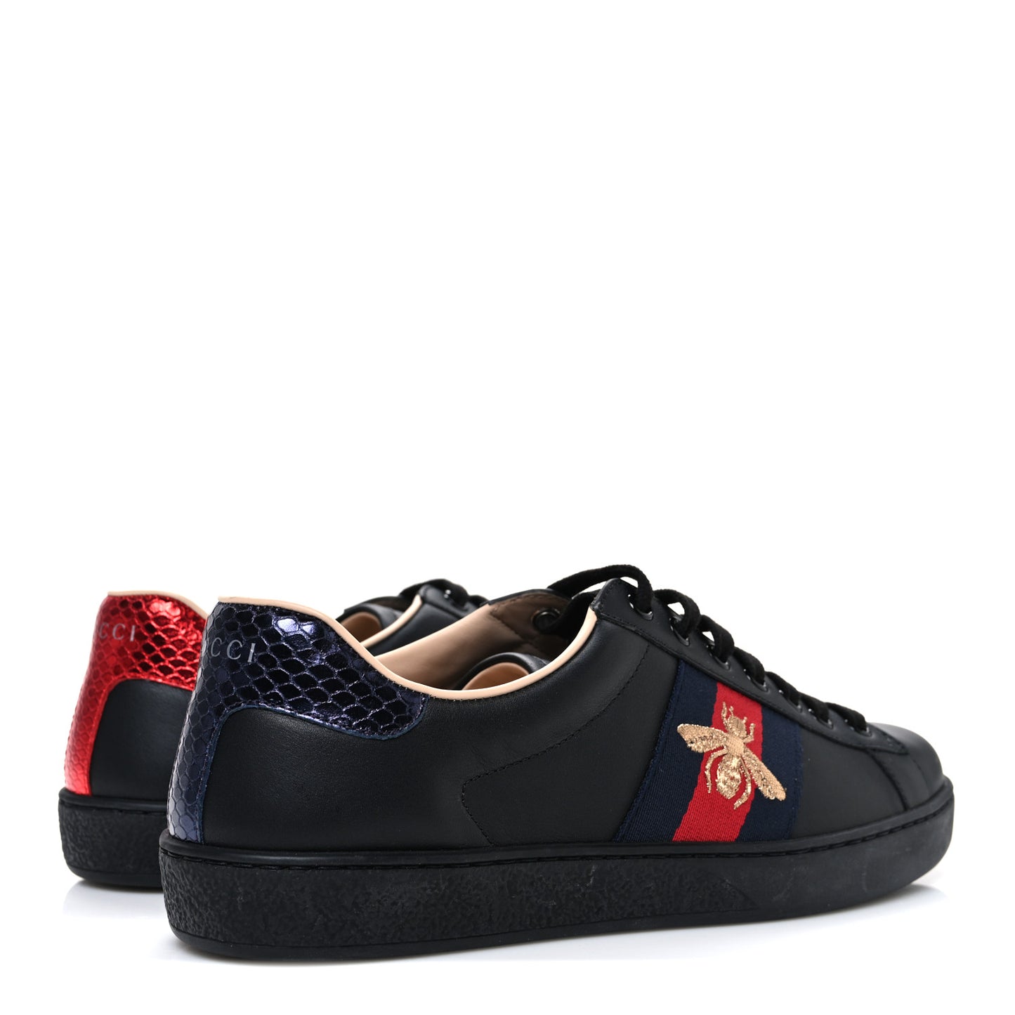Miro Soft Calfskin Laminated Ayers Web Bee Embroidered Mens Ace Sneakers 6 Black Red Flame Night