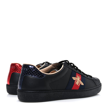 Gucci Miro Soft Calfskin Laminated Ayers Web Bee Embroidered Mens Ace Sneakers 6 Black Red Flame Night 5 of 12