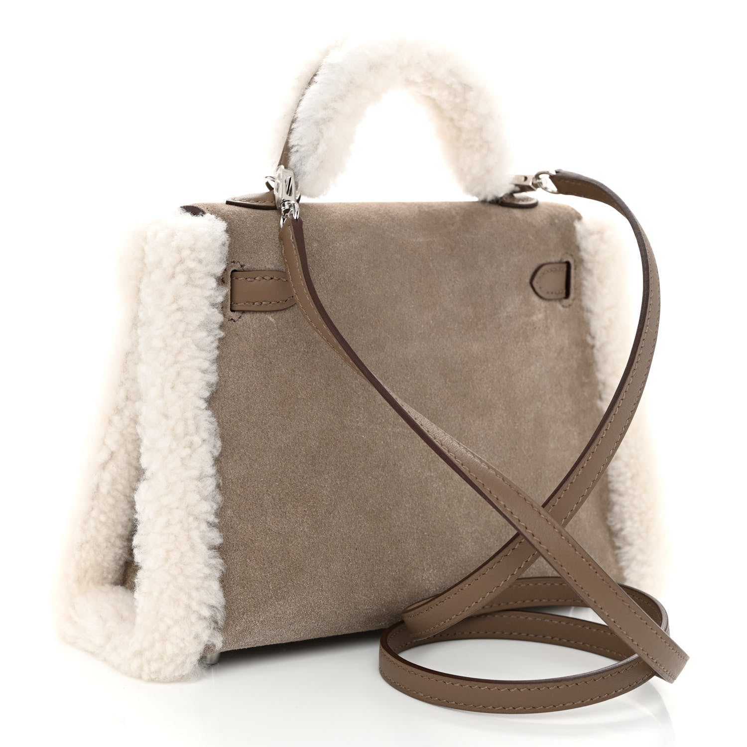 Hermes Veau Grizzly Mouton Shearling Swift Teddy Mini Kelly 20 Gris Caillou Ecru Etoupe 7 of 22