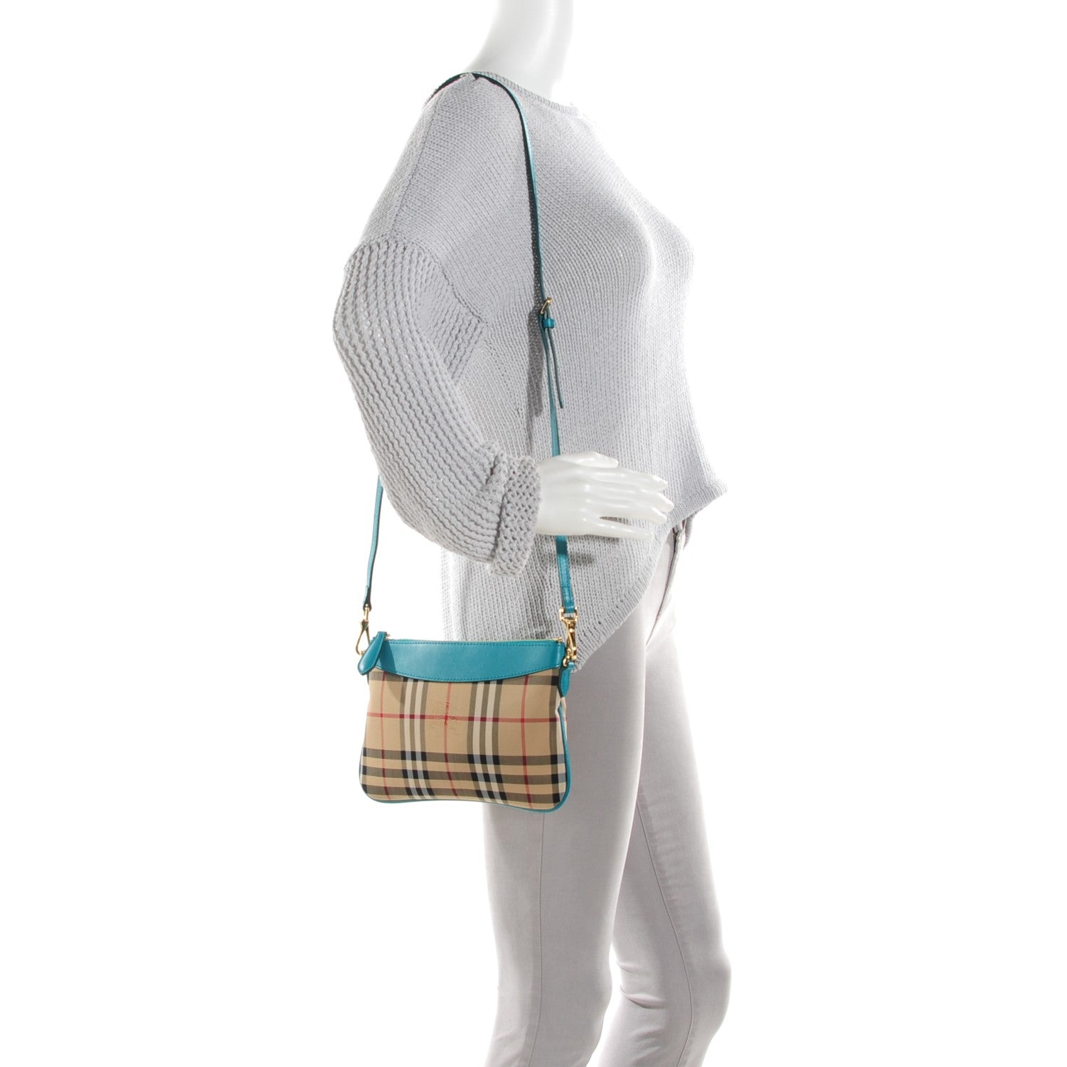 Burberry Horseferry Check Peyton Crossbody Clutch Bag Aqua 2 of 7