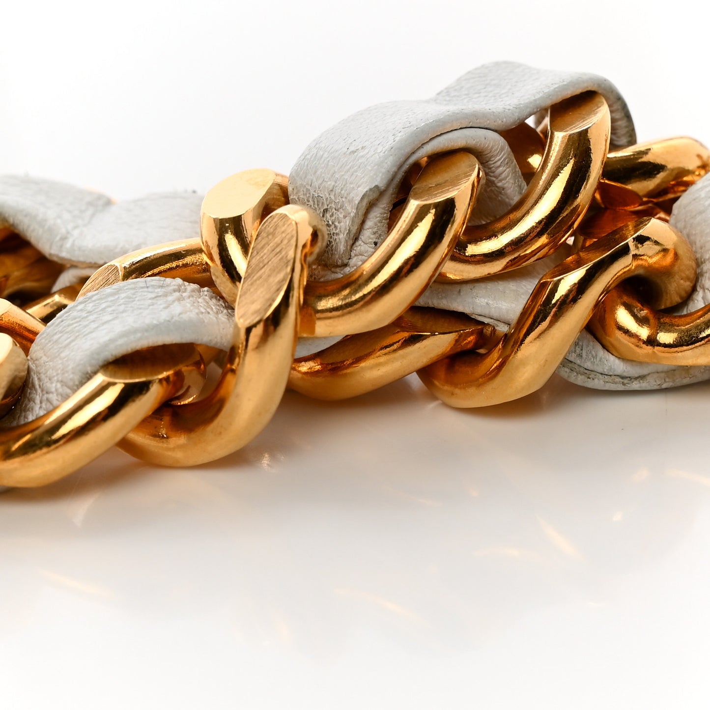 Lambskin CC Medallion Chain Belt White Gold
