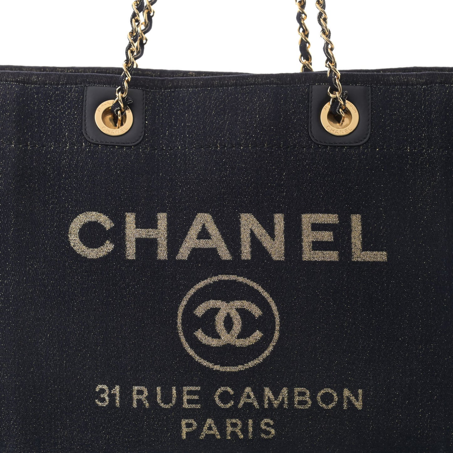 Lurex Canvas Small Deauville Tote Navy Blue Gold