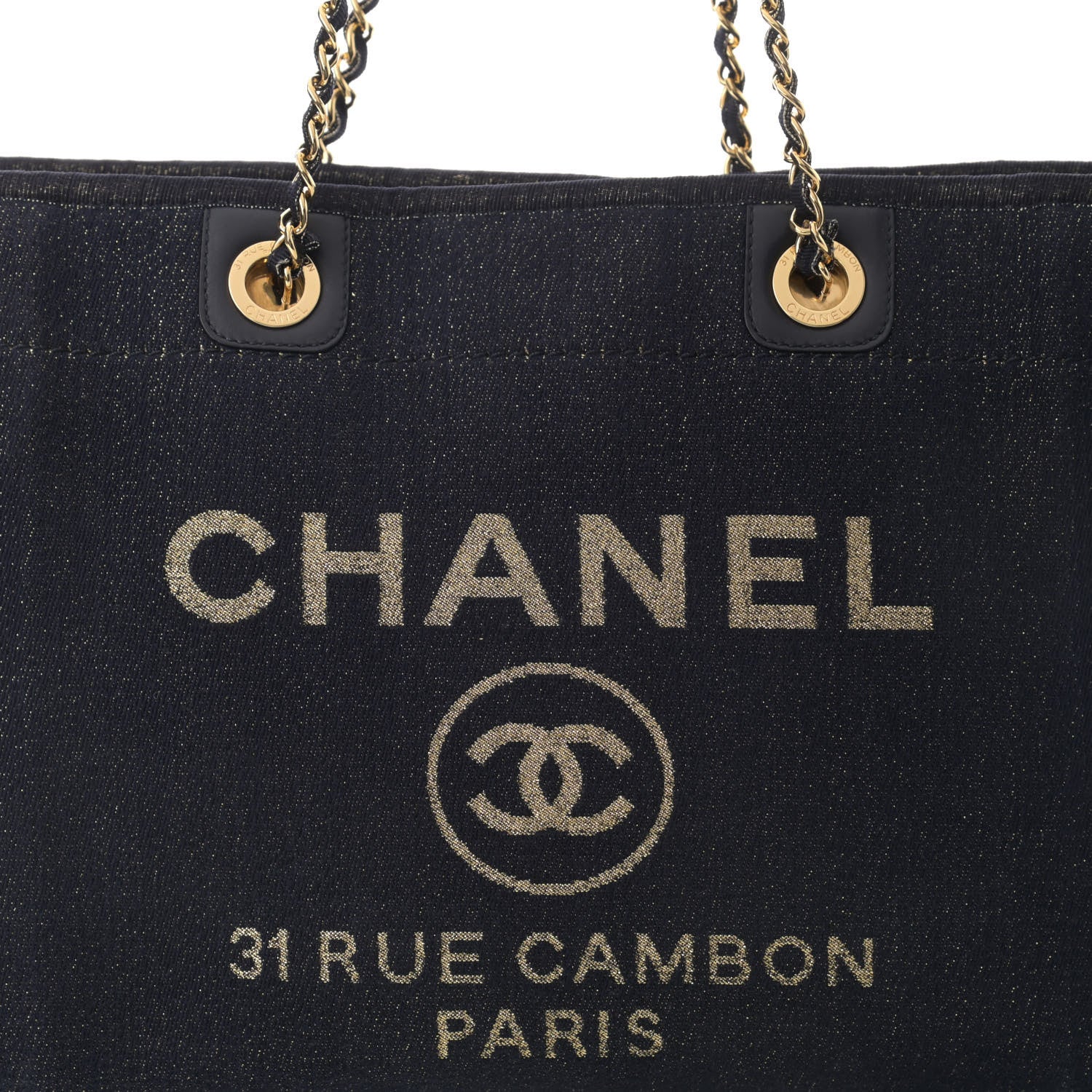 Chanel Lurex Canvas Small Deauville Tote Navy Blue Gold 8 of 12