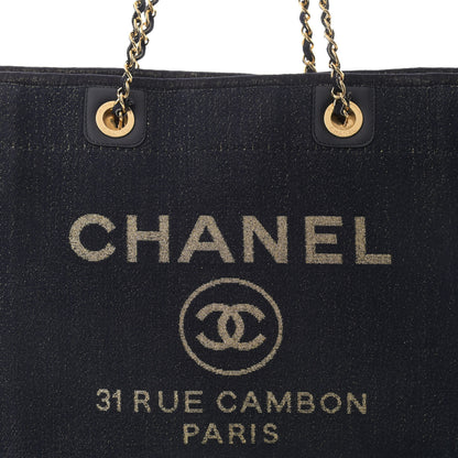 Chanel Lurex Canvas Small Deauville Tote Navy Blue Gold 8 of 12