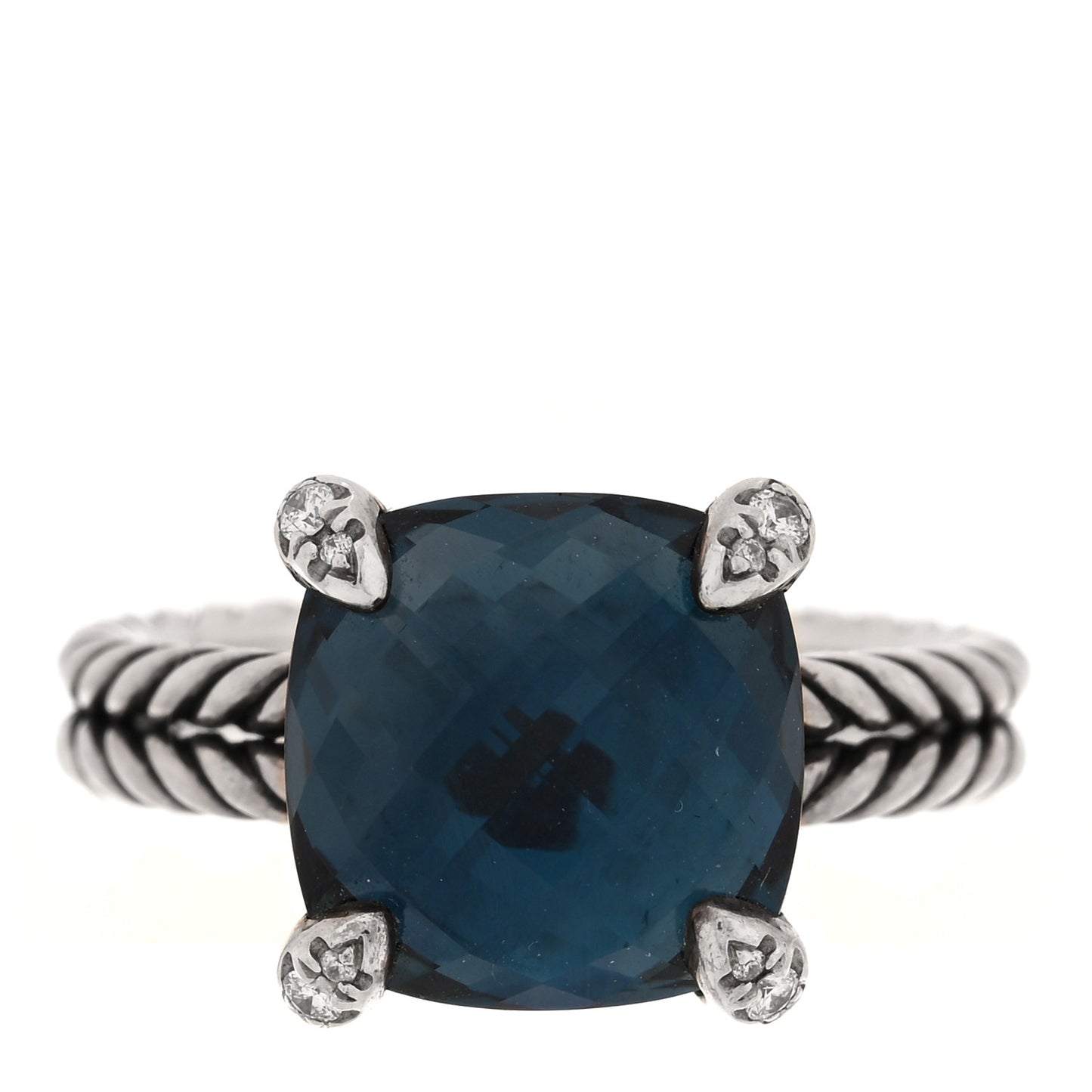 Sterling Silver Diamond Hampton Blue Topaz 11mm Chatelaine Ring 54 7