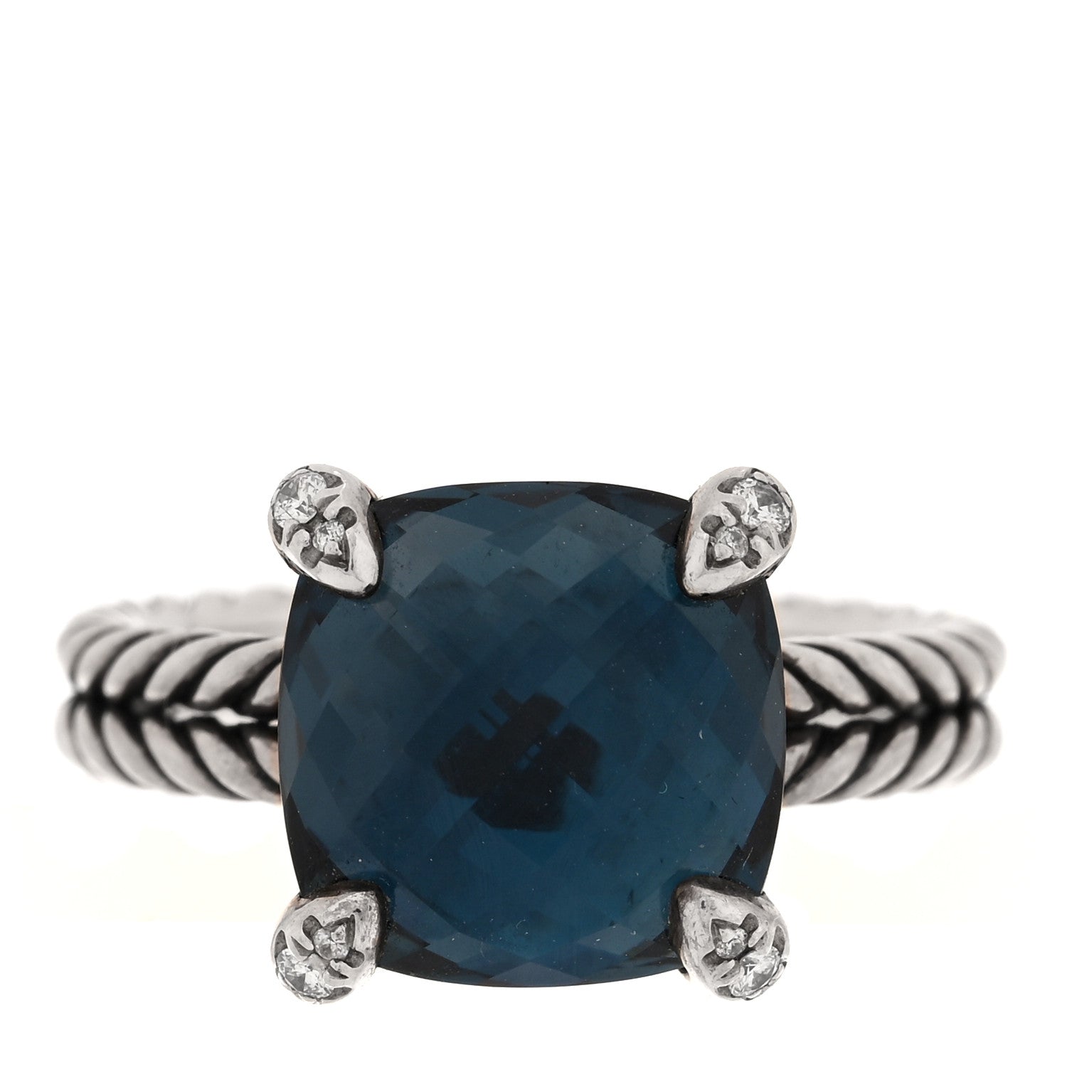 David Yurman Sterling Silver Diamond Hampton Blue Topaz 11mm Chatelaine Ring 54 7 1 of 4