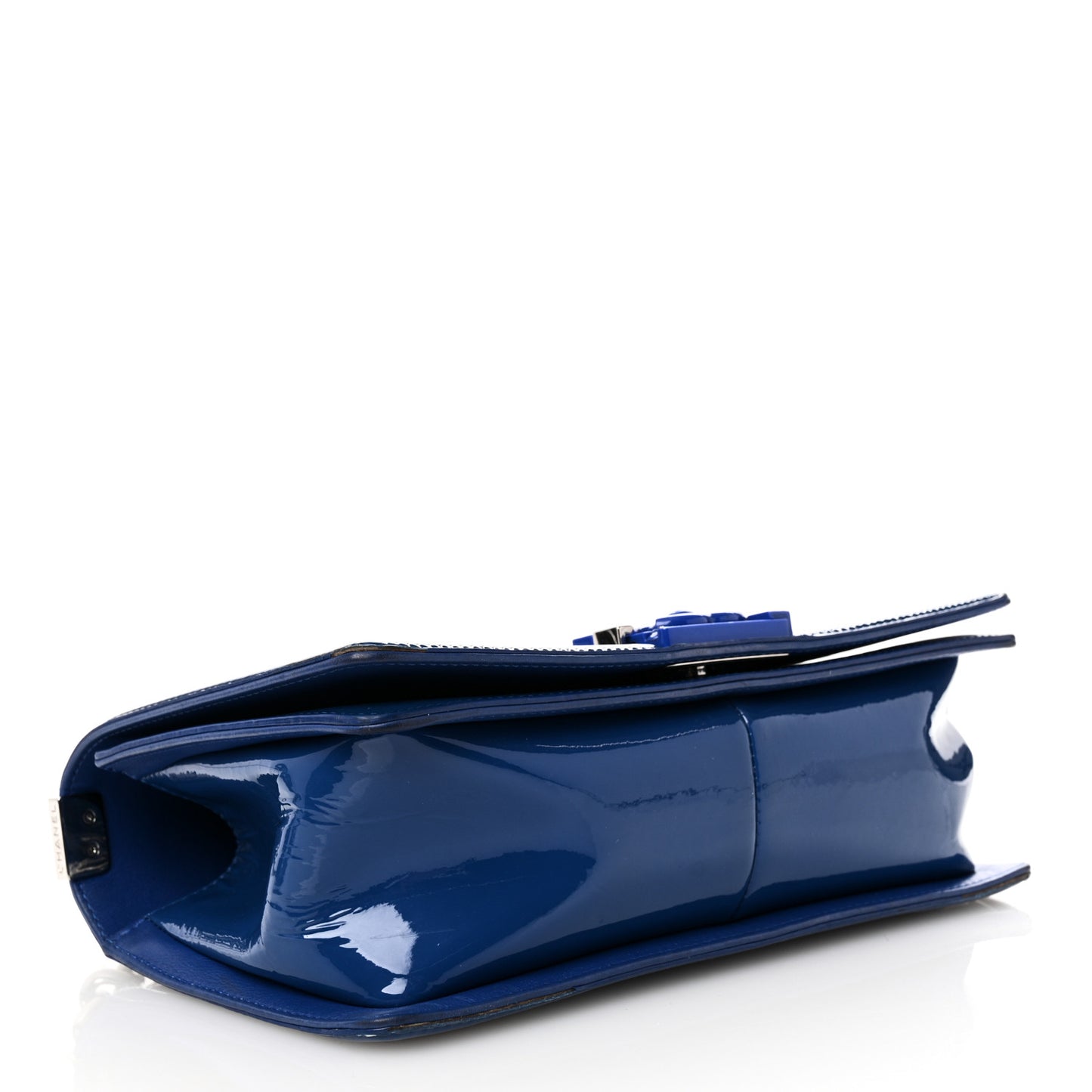 Patent Calfskin Quilted Medium Plexiglass Boy Flap Blue