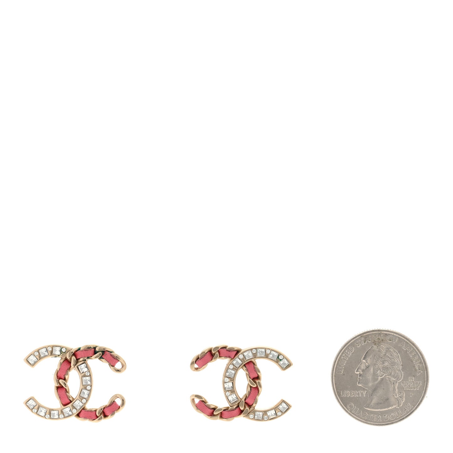 Crystal Baguette Lambskin Large CC Earrings Gold Pink