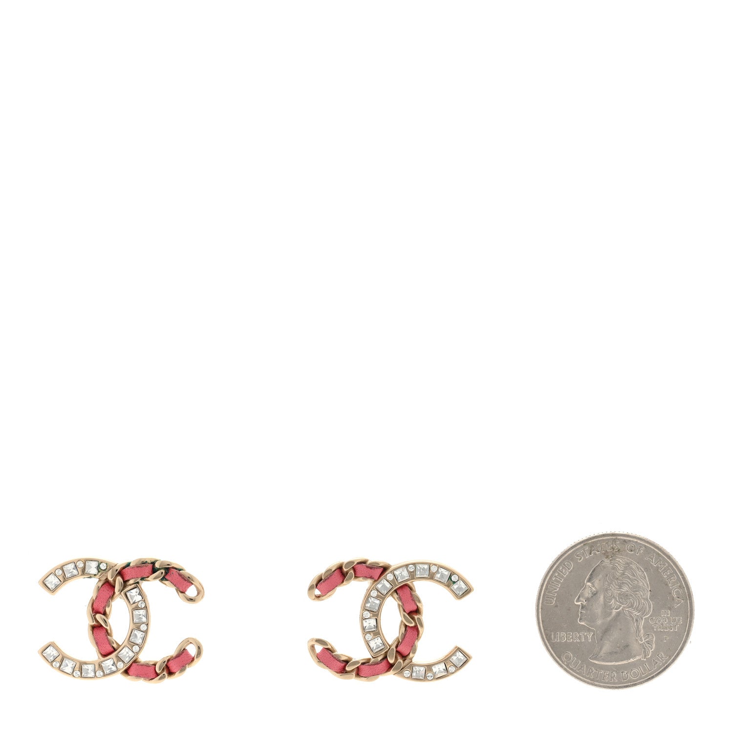 Chanel Crystal Baguette Lambskin Large CC Earrings Gold Pink 2 of 4