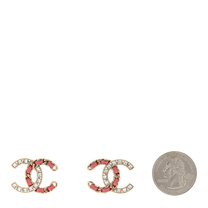 Chanel Crystal Baguette Lambskin Large CC Earrings Gold Pink 2 of 4