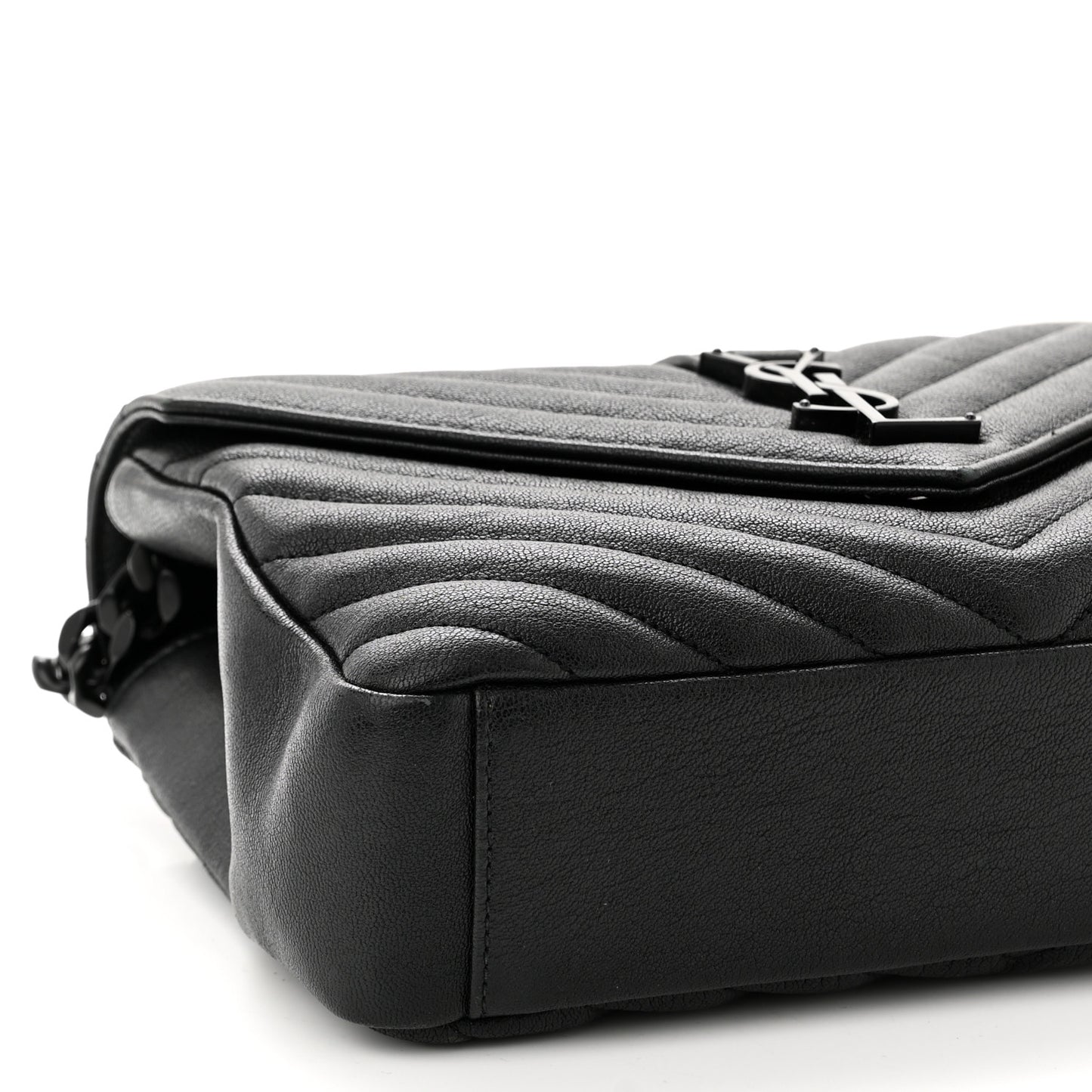 Sheepskin Matelasse Chevron Monogram Monochrome Medium College Bag Black