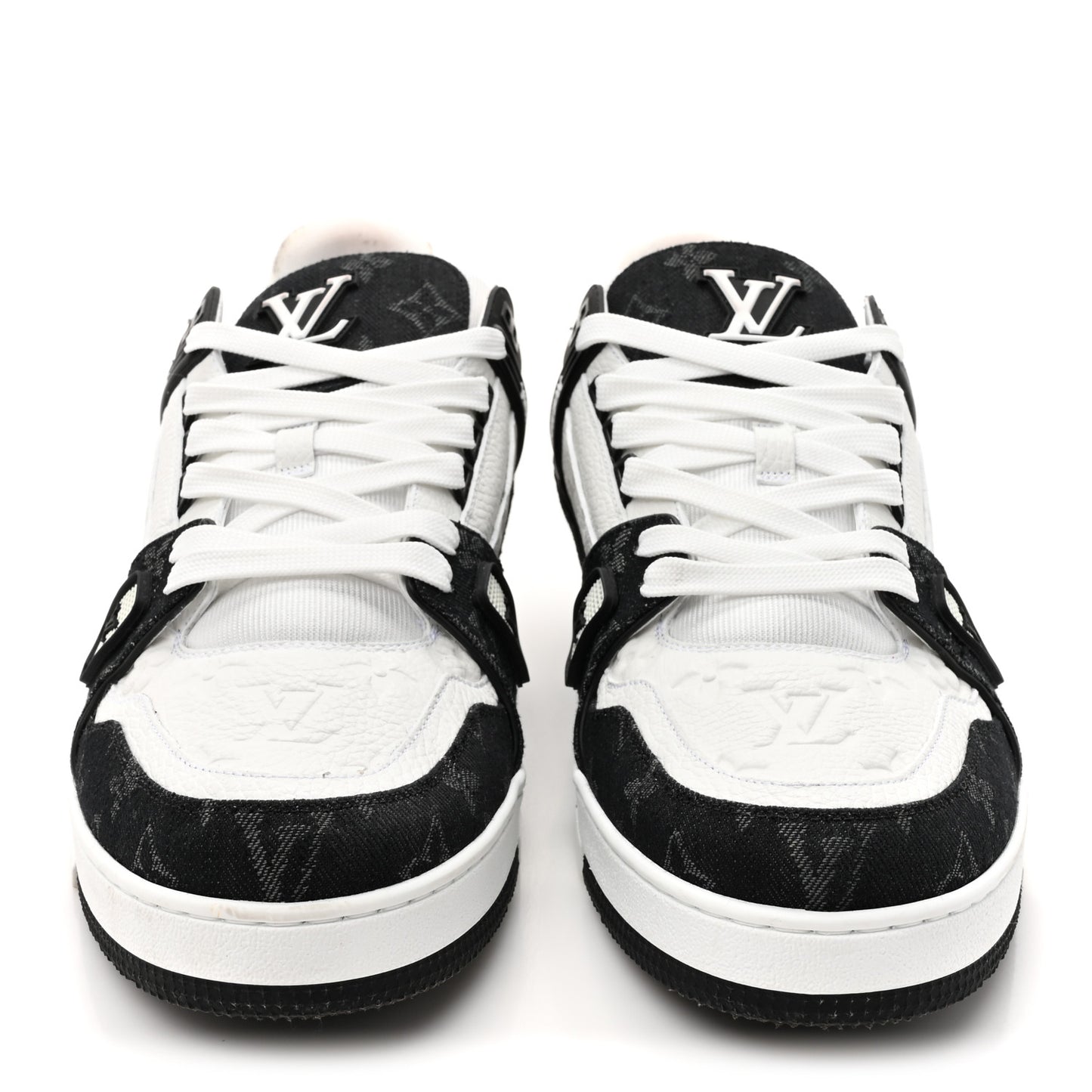 Calfskin Embossed Monogram Denim Mens LV Trainer Sneakers 12 Black
