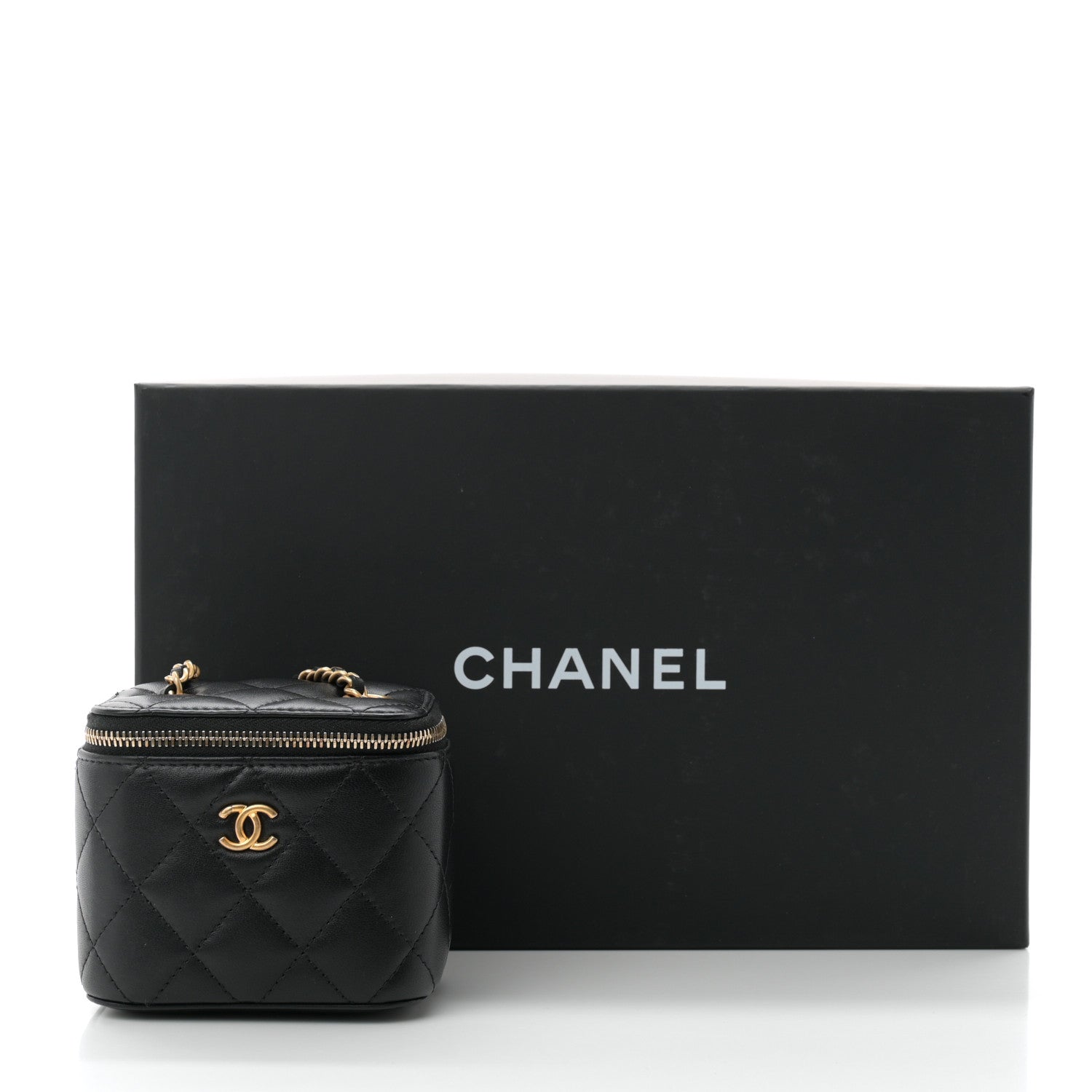 Chanel Lambskin Quilted Mini Pearl Crush Vanity Case With Chain Black 10 of 10