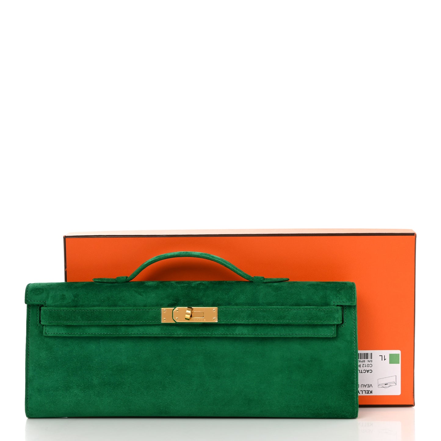Veau Doblis Suede Kelly Cut Clutch Pochette Cactus