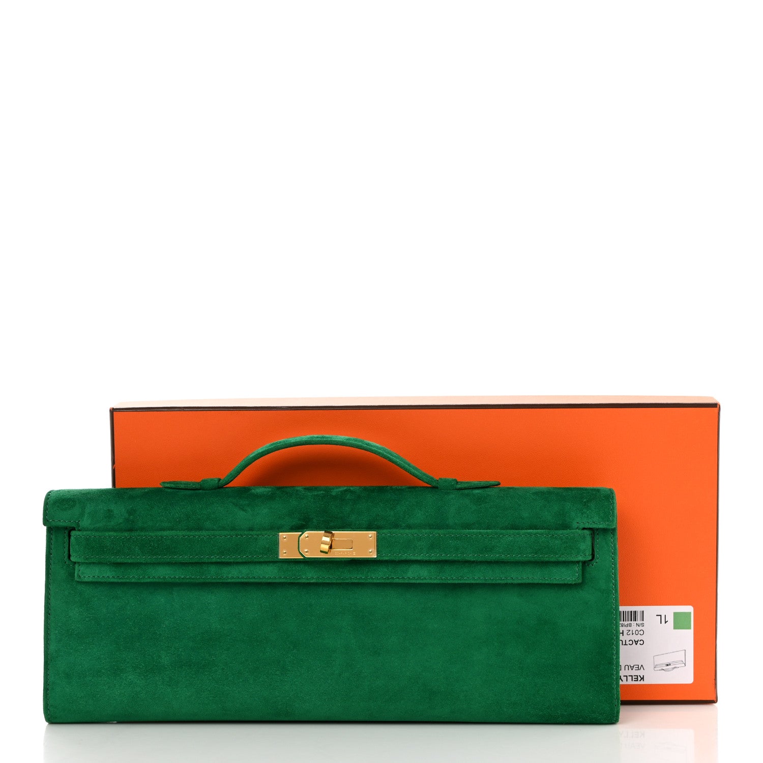 Hermes Veau Doblis Suede Kelly Cut Clutch Pochette Cactus 10 of 10