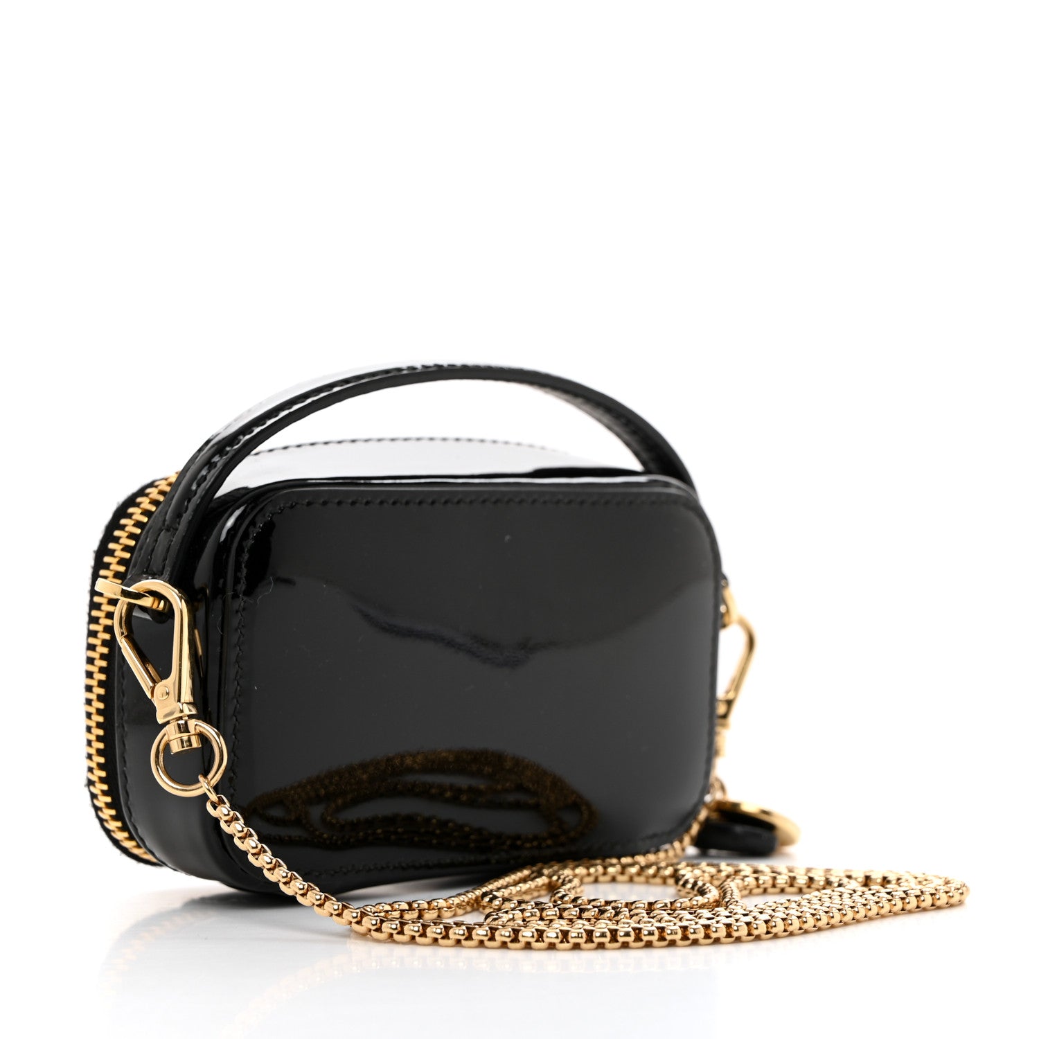 Prada Vernice Metal Triangle Logo Mini Pouch with Handle Black 2 of 12