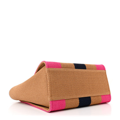Chanel Straw Raffia Calfskin Striped Large Deauville Tote Dark Beige Fuchsia Navy Blue 4 of 12