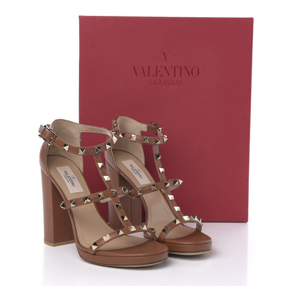 Valentino Garavani Calfskin Rockstud T-Strap 10/110mm Platform Sandals 37 Saddle Brown 10 of 10