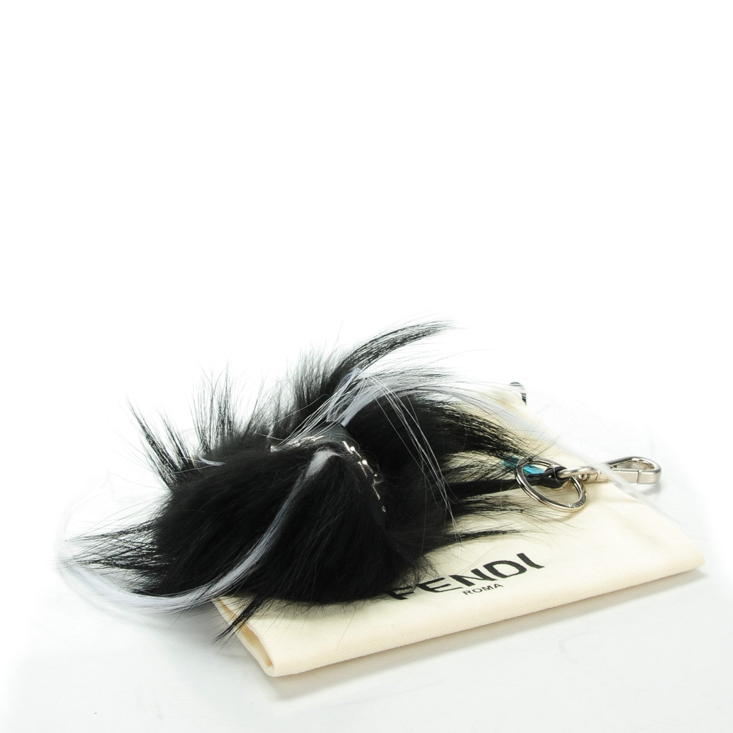 Fendi Cuoio Romano Goat Fox Fur Metal Stitch Triangle Monster Eyes Cube Bag Charm Black White 4 of 5