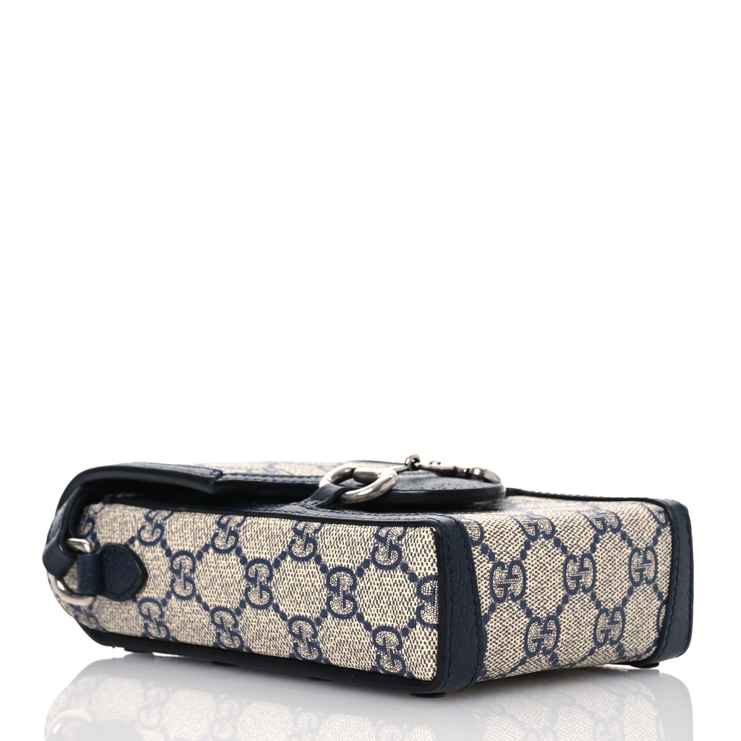 GG Supreme Monogram Textured Dollar Calfskin Mini Horsebit 1955 Crossbody Bag Beige Blue
