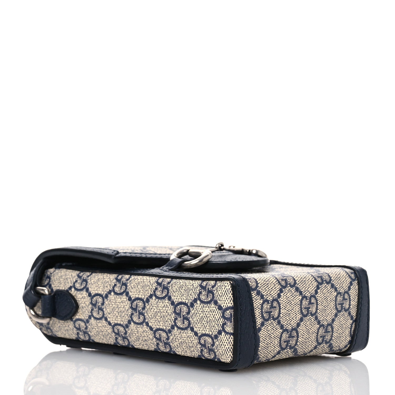 Gucci GG Supreme Monogram Textured Dollar Calfskin Mini Horsebit 1955 Crossbody Bag Beige Blue 4 of 14